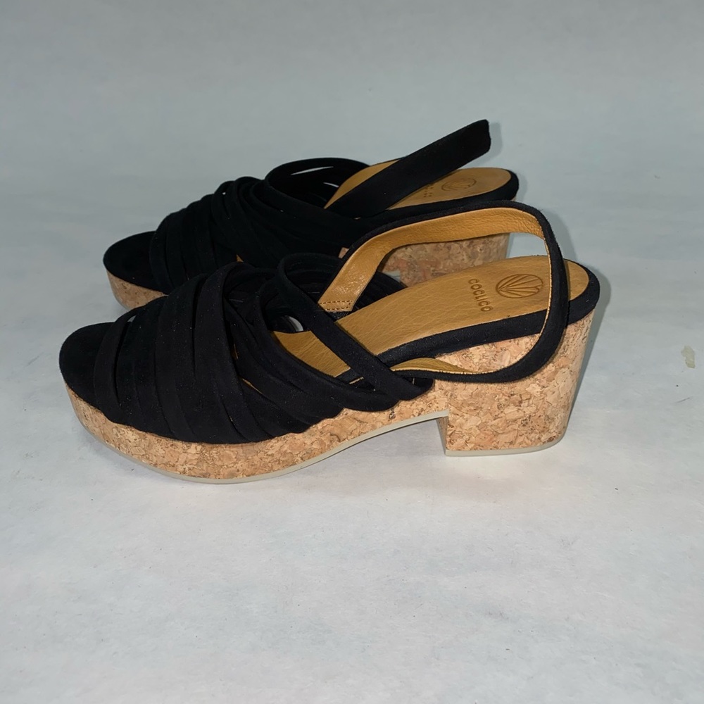 Strappy black cork Wedge Heel